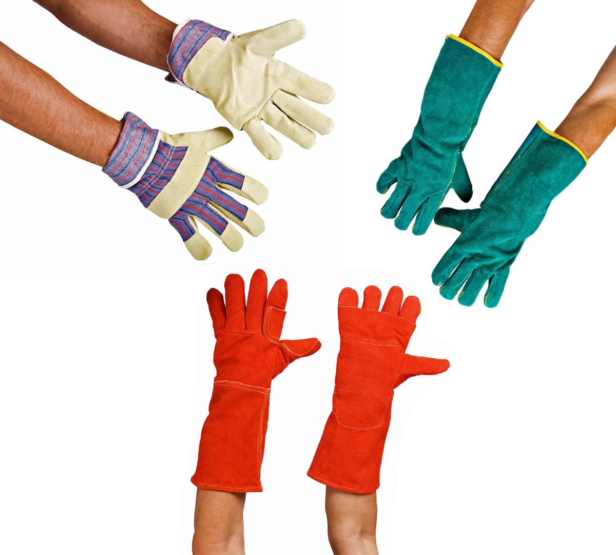 Guantes de protección de diferentes colores disponibles en Ferreterías Guevara en Monterrey